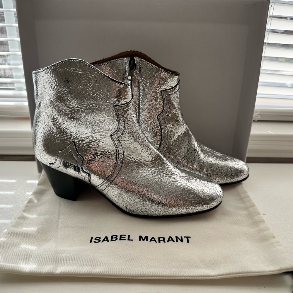 Isabel Marant Metallic Silver Ankle Booties